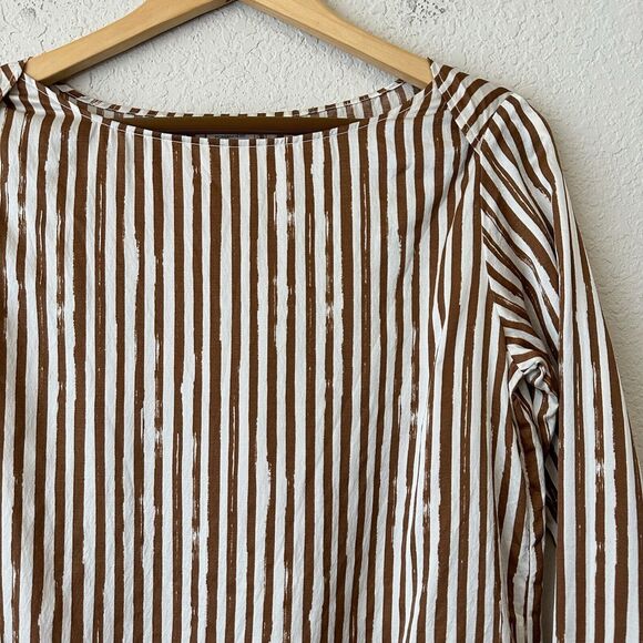 NWOT POMANDÈRE Long Sleeve Wool-Silk Striped Top in Brown/White - Picture 3 of 10